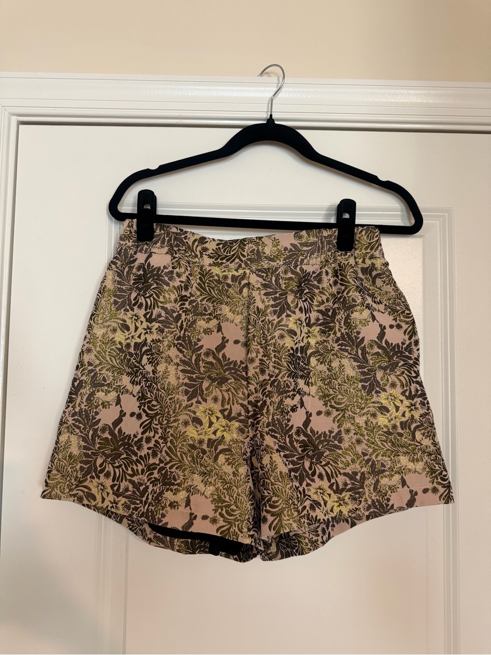 Free People Floral Jacquard High-Rise Shorts - Pink/Green/Brown